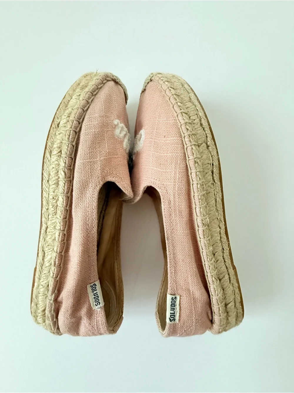 Soludos Pink Linen 'Ciao Bella' Embroidered Espadrilles